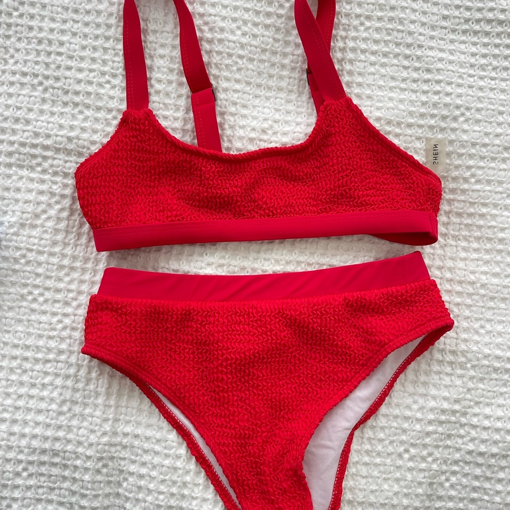 SHEIN Vibrant Red Textured Bikini